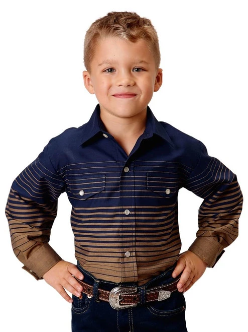 Boys Roper Border Stripe Snap Shirt - Image 3