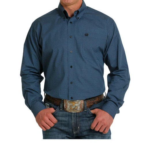 Men's Cinch Blue Geo Print Shirt Long Sleeve - Image 3