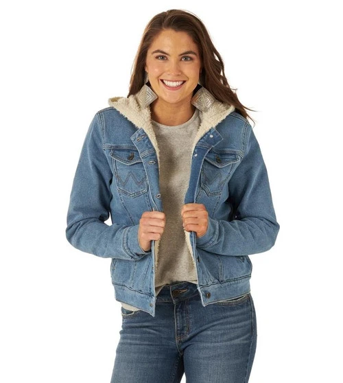 Wrangler Women's Denim Sherpa Hooded Jacket - Image 3