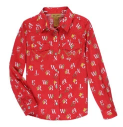 Girls Wrangler Print Red Snap Shirt