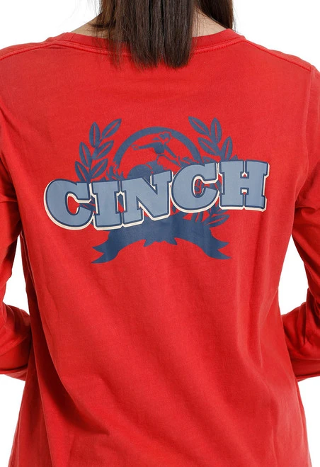Ladies Cinch Logo Red Tee Long Sleeve - Image 3