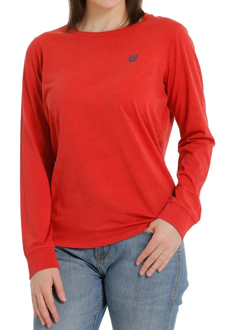 Ladies Cinch Logo Red Tee Long Sleeve - Image 2