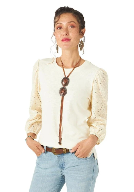 Wrangler Eyelet Poet Sleeve Top - Image 4