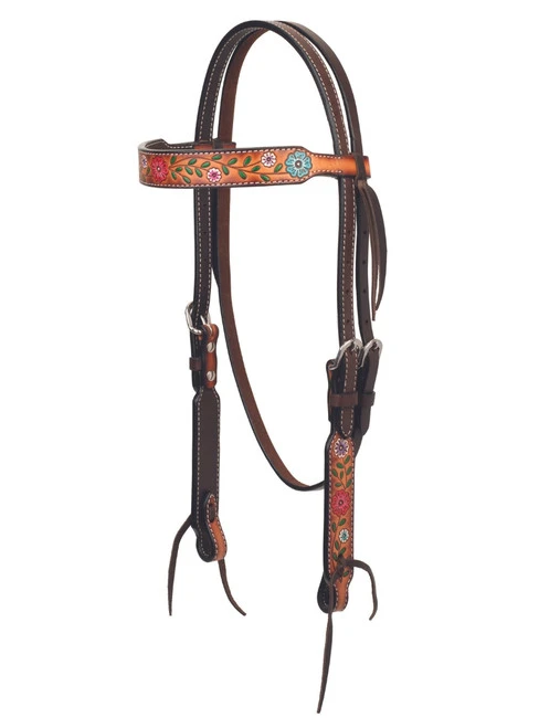 Turquoise Cross Floral Vine Brow Headstall